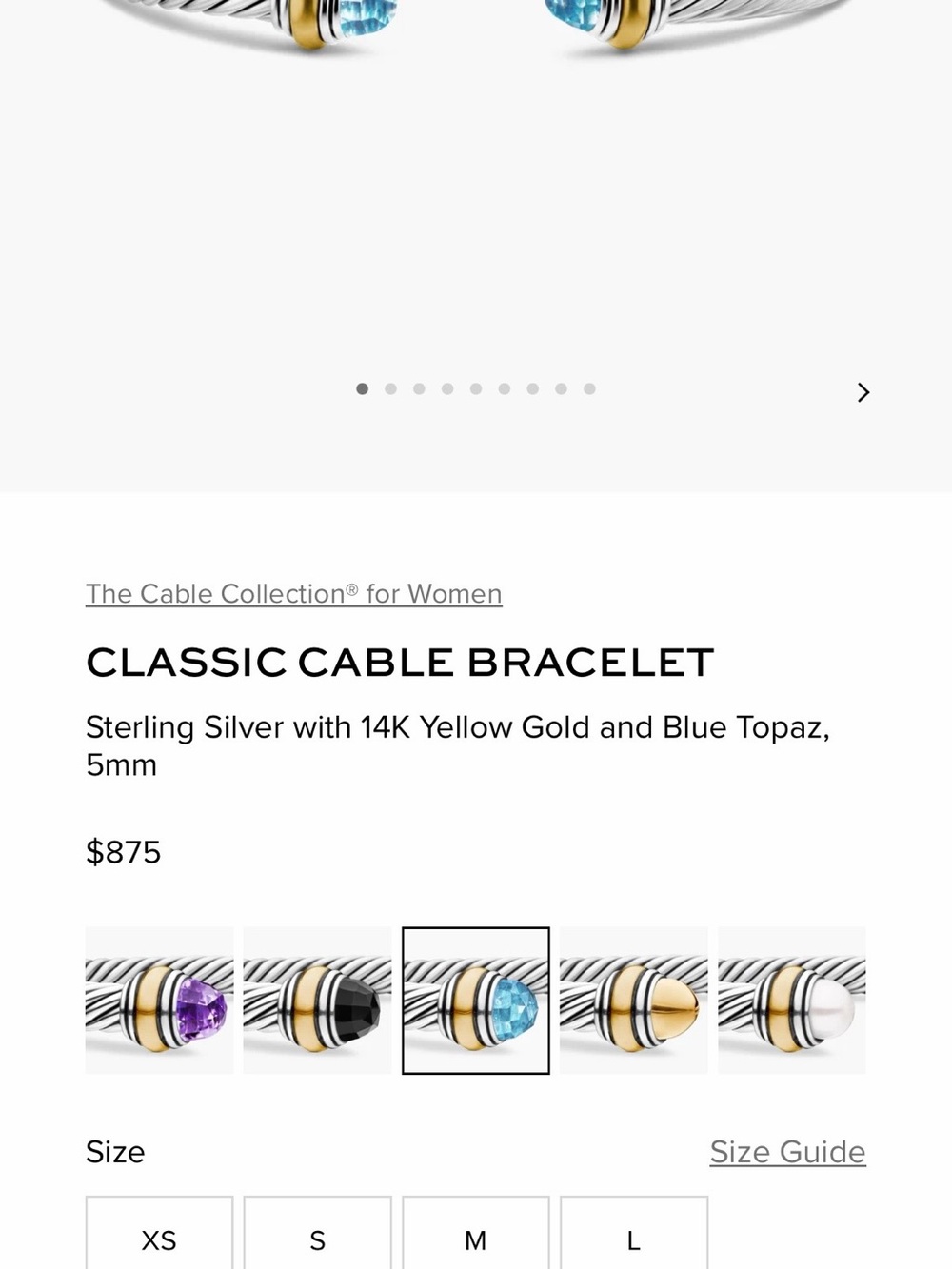 David Yurman Sterling Silver and 14K Yellow Gold Bracelet with Blue Topaz